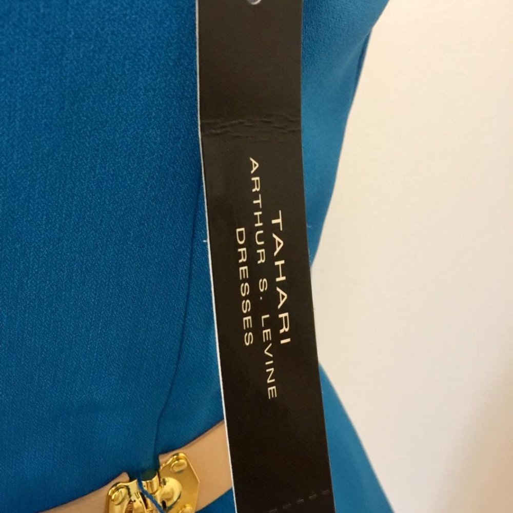 Tahari Blue Sleeveless Dress with Belt size 4 - Picture 7 of 8